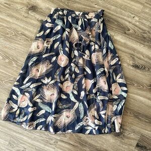 SHEIN Pink and Navy Midi A-Line Skirt with Tie Front